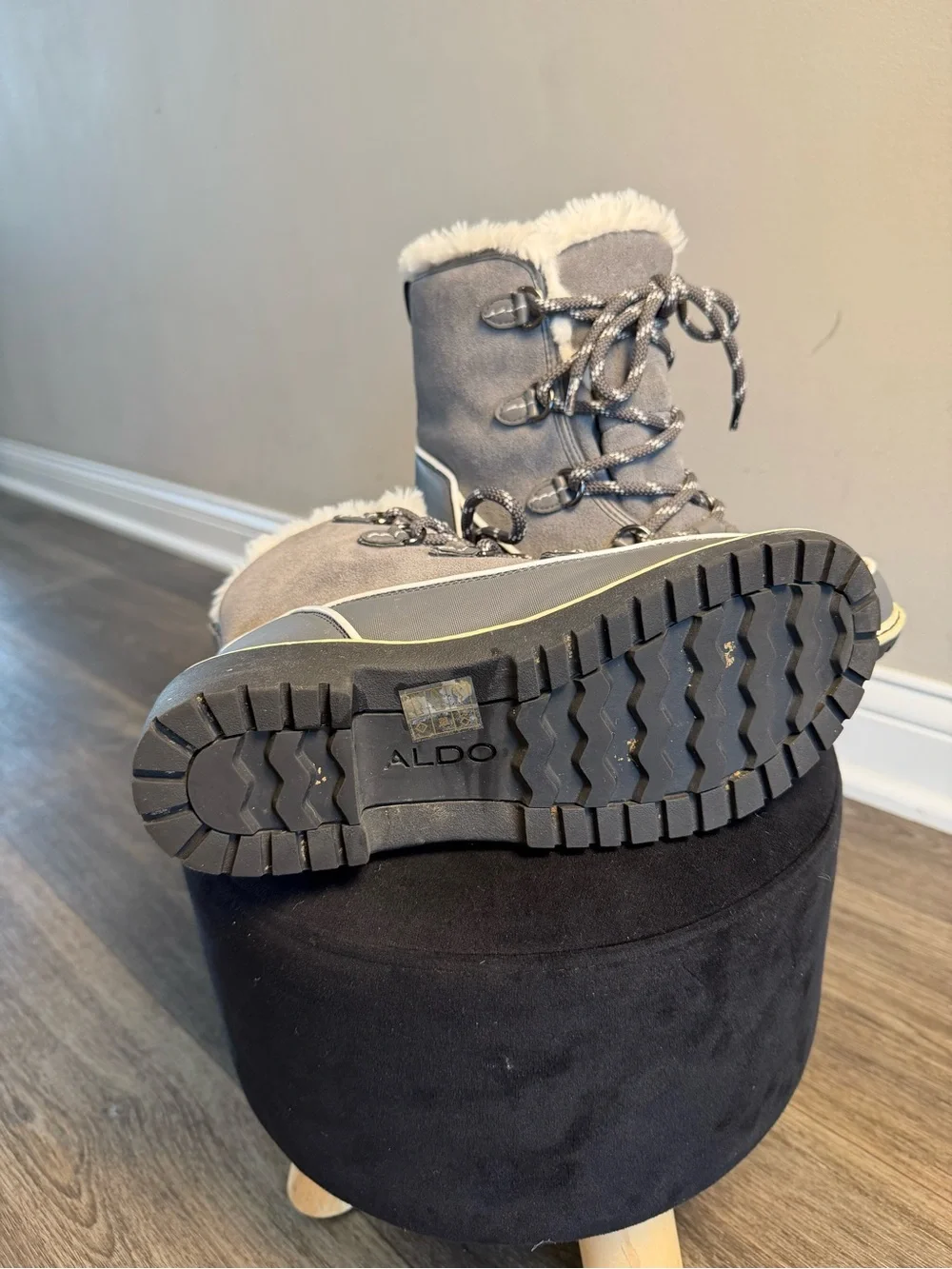 Aldo Gray Faux-Fur Lined Lace-Up Winter Boots